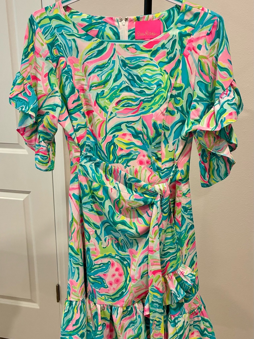 Lilly Pulitzer Size 10 Tropical Print Ruffle Sleeve Tie Waist Dress